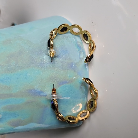 Gold earrings with Black and Clear round crystals - Picture 5 of 6